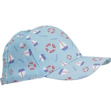 Miniko Kids Pamuk Kasket Şapka Mavi Yelkenli Desenli 4-8 Yaş İçin Rahat Kullanım