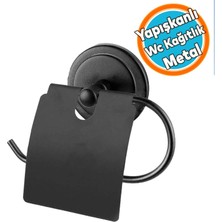 Nzb Tuvalet Kağıtlık Aparat Kapalı Wc Kağıt Standı Paslanmaz Yapışkanlı Metal Sağlam Siyah Renk