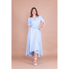 No48 Bebe Mavi Büyük Beden Asimetrik Kesim Elbise