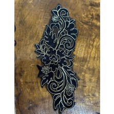 Gönülden Tasarım 28X10 cm Siyah Tül Sarı Varaklı Nakış Işleme Dikiş Aplike