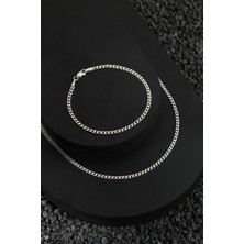 Aura Gümüş 925 Ayar Gümüş Zincir 3mm Gurmet Kolye Bileklik Set