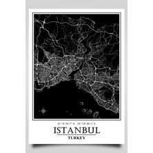 İstanbul Şehir Haritası Çerçevesiz Poster-Avrasya Temalı-Harita Sanatı, Map Art Design