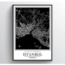 İstanbul Şehir Haritası Çerçevesiz Poster-Avrasya Temalı-Harita Sanatı, Map Art Design