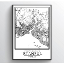 İstanbul Şehir Haritası Çerçevesiz Poster-Avrasya Temalı-Harita Sanatı, Map Art Design