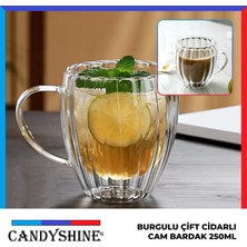 Candy Shine Burgulu Çift Cidarlı Kulplu Cam Bardak 250ML