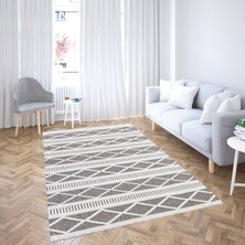 Dekorvia Tarz 9207 Beyaz&Koyu Gri Yumuşak Dokulu Halı Salon Mutfak Kesme Yolluk Makine Halısı
