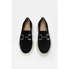 Klein Siyah Süet Hakiki Deri Kadın Loafer Ayakkabı