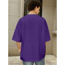 Beeton Basic Düz T-Shirt - Mor Baskısız Oversize Bisiklet Yaka Kısa Kol Tişört