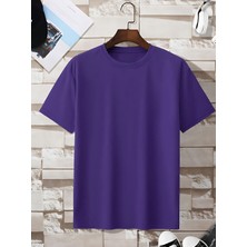 Beeton Basic Düz T-Shirt - Mor Baskısız Oversize Bisiklet Yaka Kısa Kol Tişört