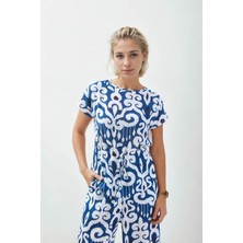 Vitrin Etnik Desen Beli Büzgülü Salaş Bluz