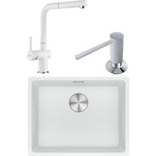 Franke Maris Mrg 110-52 Granit Eviye-Active Plus Doccia 2.0 Armatür-Sıvı Sabunluk Üçlü Set Bianco