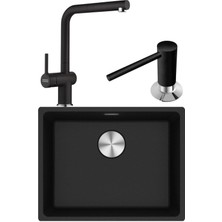 Franke Maris Mrg 110-52 Granit Eviye-Active Plus Doccia 2.0 Armatür-Sıvı Sabunluk Üçlü Set Nero