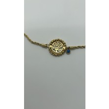 By Semra Burgu Zincir Nazar Boncuklu Yaşam Çiçeği Hayat Ağacı Dorika Topçuk Model Çelik Gold Bileklik