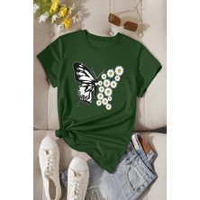 Trendypassion Only Trendwear Pamuklu Kelebek Tasarım TShirt Erkek Yeşil Renk XL Yumuşak Kumaş