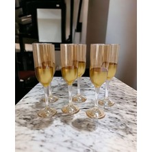 Gkzglass Home Dekor New Year Tokyo Gold Lüster Ayaklı 6 Kişilik Flüt Kadeh Takımı Kahve Yanı   Bardak Seti