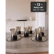 Gkzglass Home Dekor New Year 12 Parça Irmak Dark Füme Çay Seti Takımı