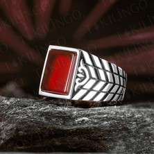 Takılingo 925 Ayar Gümüş Kırmızı Akik Taşlı Sade Erkek Yüzük