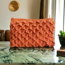 Craftatelier Turuncu Renk El Örgüsü Clutch Çanta