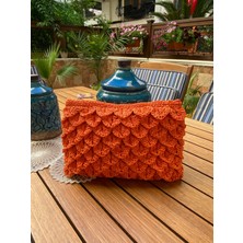 Craftatelier Turuncu Renk El Örgüsü Clutch Çanta