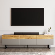 İnarch Dizayn Sign Kapaklı Tv Ünitesi, Tv Sehpası - Metal Ayak - Gri/kilim