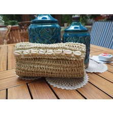 Craftatelier Krem Renk Kağıt Ip Deniz Kabuğu Detaylı El Yapımı Clutch Çanta
