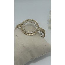 By Semra 316 L Çelik Gold Renk Zirkon Taş Detay Tam Altın Takılabilir Kadın Kelepçe Nazar Boncuklu