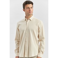 İmza Bej Uzun Kollu Gofreli Biyeli %100 Pamuk Casual Slim Fit Dar Kesim Gömlek 1004240247