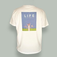 Giyyo %100 Pamuk Basic Oversize Life Yazılı Arka Ön Baskılı T-Shirt