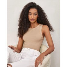 Actiwear Kadın Fitilli Halter Yaka Örme Atlet T-Shirt