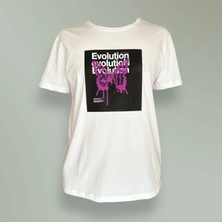 Giyyo Evolution Yazılı Kelebek Baskılı 100% Pamuk Ön Baskılı Basic Oversize T-Shirt