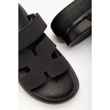İnfon 24422-HERMES Siyah Dolgu Topuk Kadın Sandalet