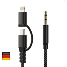 Woyax By Deji Type-C + Lightning To Aux 3.5mm Ses Kablosu 1.2m