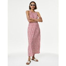 Marks & Spencer Desenli Midi Keten Elbise