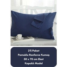 Latte Tekstil Lacivert Renkli Ranforce Pamuklu Kumaş Kapaklı Yastık Kılıfı 2'li Paket 50X70 cm