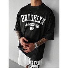 Beeton Brooklyn Every Day Süprem T-Shirt - Siyah Baskılı Oversize Bisiklet Yaka Kısa Kol Tişört