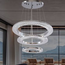 Elektroyou Kristal 3 'lü Sarkıt Krom 3 Renk Işıklı Ultra Ledli Avize