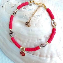 By Song Jewelry Deniz Kabuklu Kırmızı Halhal