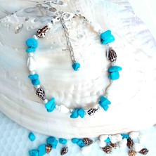 By Song Jewelry Mavi Turkuaz Doğaltaşlı Deniz Kabuklu Halhal