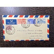 Hindistan'dan Isvicre Geneva'ya Uçak Postası Zarfı 1952 Yılından  By Airmail From India To Switzerland