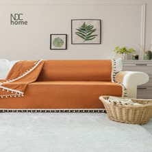 NDC Home Premium Keten Tarçın  Ponponlu  Koltuk Örtüsü (170 x 220)