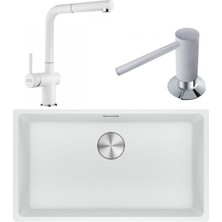 Franke Maris Mrg 110-72 Granit Eviye-Active Plus Doccia 2.0 Armatür-Sıvı Sabunluk Üçlü Set Bianco