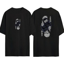 Youwinner Unisex Satoru Gojo Anime Tasarım Baskılı Pamuk Sıyah Oversize T-Shirt