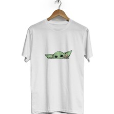 Youwinner Unisex Star Wars Yoda Tasarım Baskılı Pamuk Beyaz Oversize T-Shirt