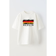 Youwinner Unisex Berlin Tasarım Baskılı Pamuk Beyaz Oversize T-Shirt