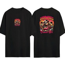 Youwinner Unisex Summer Girl Tasarım Baskılı Pamuk Sıyah Oversize T-Shirt