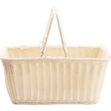 Perotti Sentetik Hasır Krem Dikdörtgen Kapaksız Piknik Sepeti 40X28X18CM