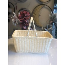 Perotti Sentetik Hasır Krem Dikdörtgen Kapaksız Piknik Sepeti 40X28X18CM