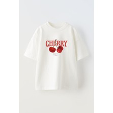 Youwinner Unisex Cherry Tasarım Baskılı Pamuk Beyaz Oversize T-Shirt