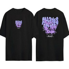 Youwinner Unisex All Eyes Yarasa Tasarım Baskılı Pamuk Sıyah Oversize T-Shirt