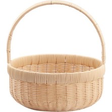 Perotti Sentetik Hasır Bej Yuvarlak Kapaksız Piknik Sepeti 30X14CM